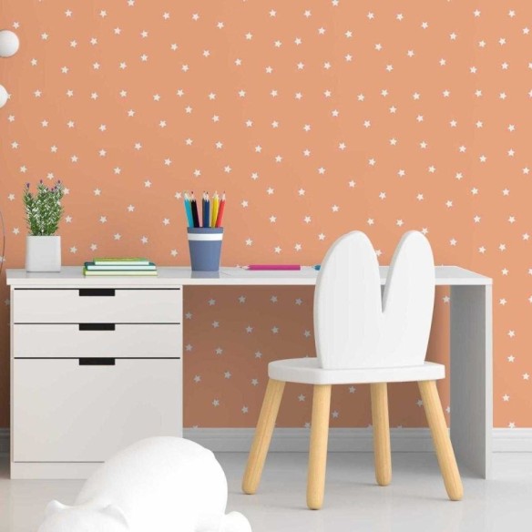 Papel de Parede Adesivo Estrela Branco e Salmão N05035