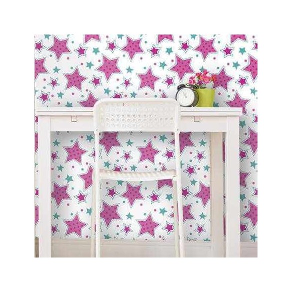 Papel de Parede Adesivo Estrela Rosa e Verde 572766272