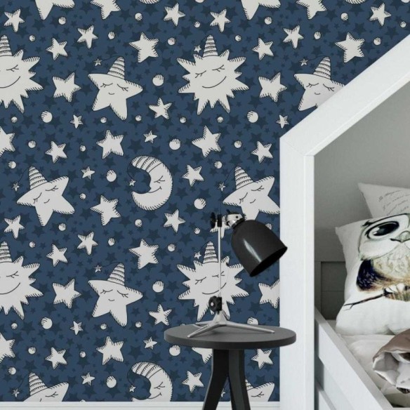 Papel de Parede Adesivo Estrelas Azul 335109326
