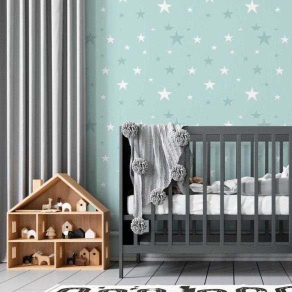 Papel de Parede Adesivo Estrelas Azul e Branco N05083