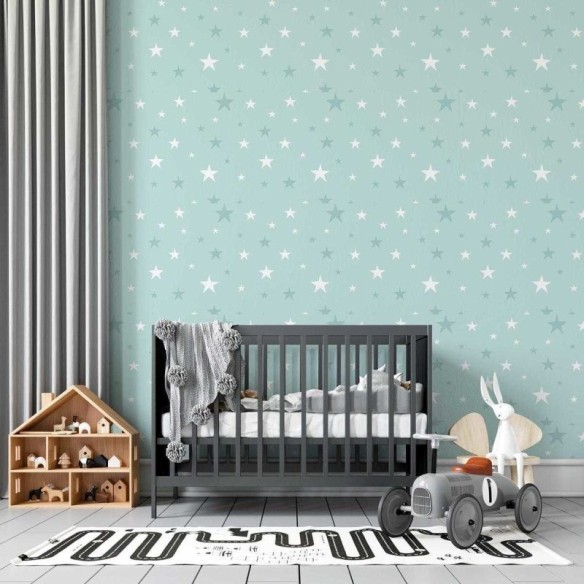 Papel de Parede Adesivo Estrelas Azul e Branco N05083