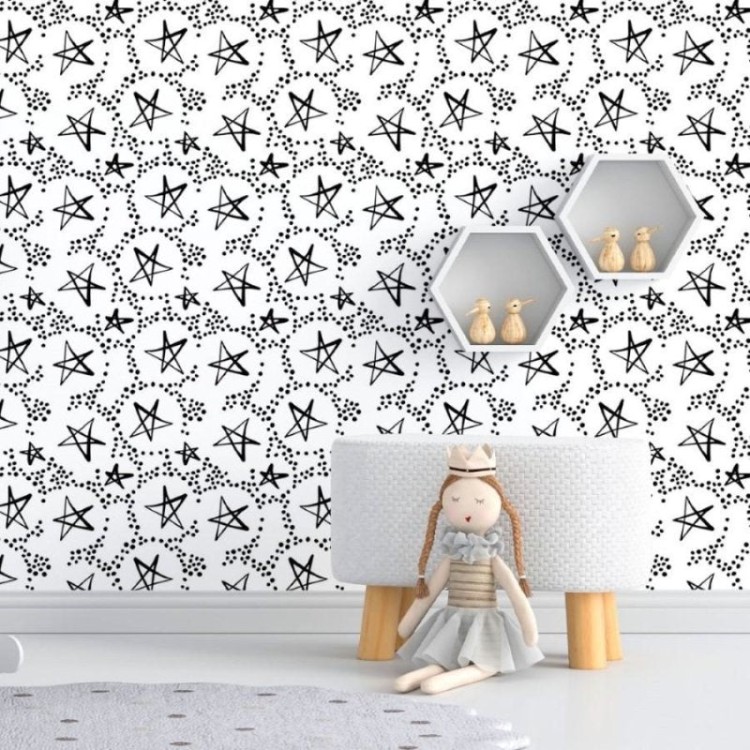 Papel de Parede Adesivo Estrelas e Pontilhismo...