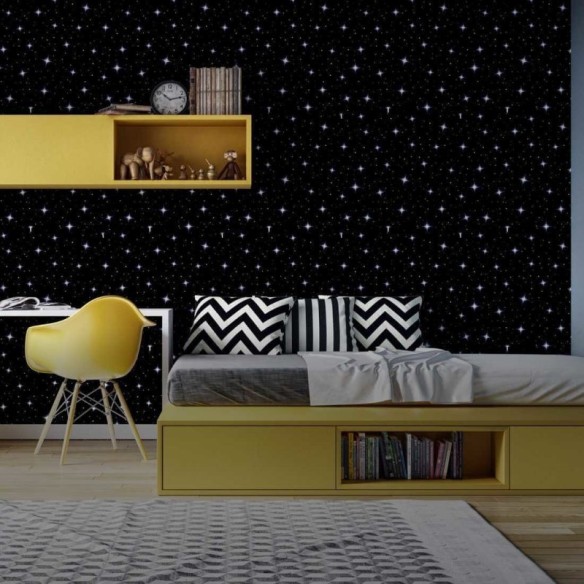 Papel de Parede Adesivo Estrelas Preto e Branco 205806058