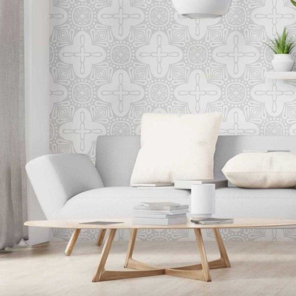 Papel de Parede Adesivo Étnico em Cinza e Branco N06092