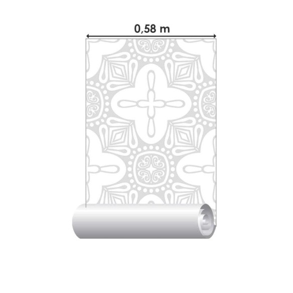 Papel de Parede Adesivo Étnico em Cinza e Branco N06092