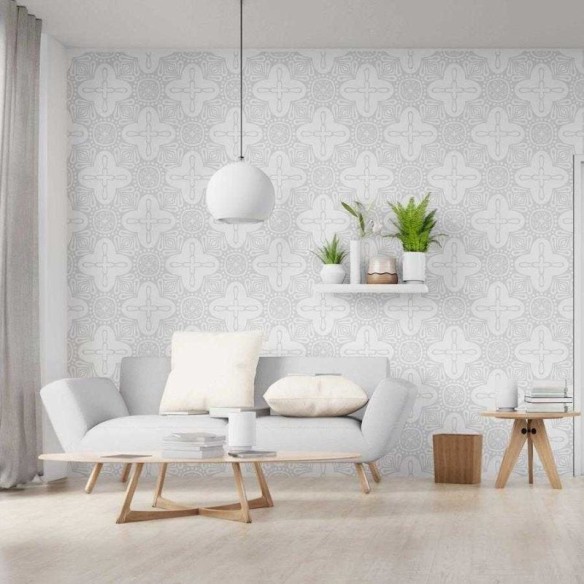 Papel de Parede Adesivo Étnico em Cinza e Branco N06092