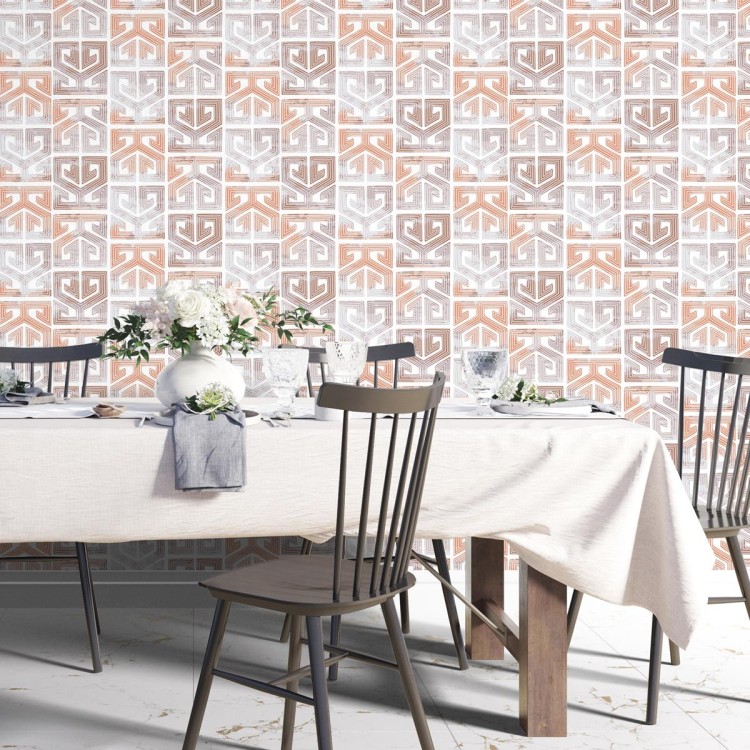 Papel de Parede Adesivo Étnico Marrom e Laranja...