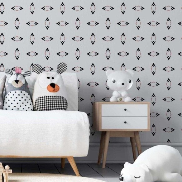 Papel de Parede Adesivo Étnico Rosa e Preto N05189