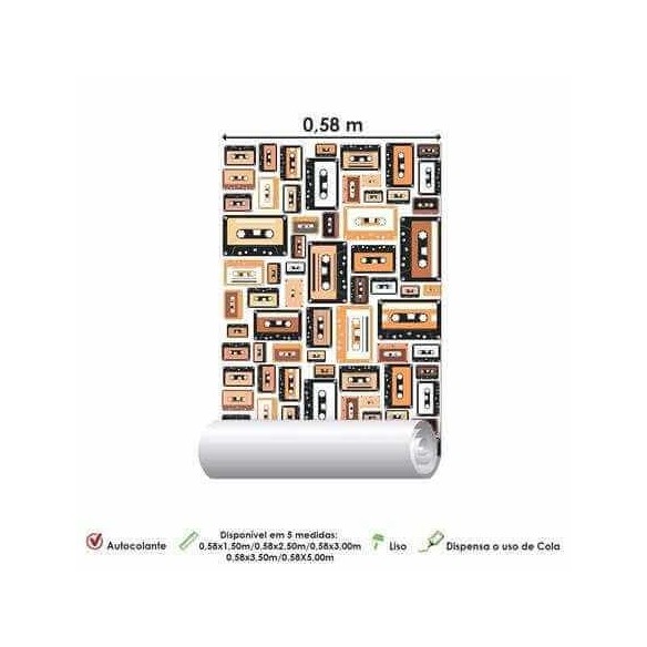Papel de Parede Adesivo Fita Cassete Vintage 120610447