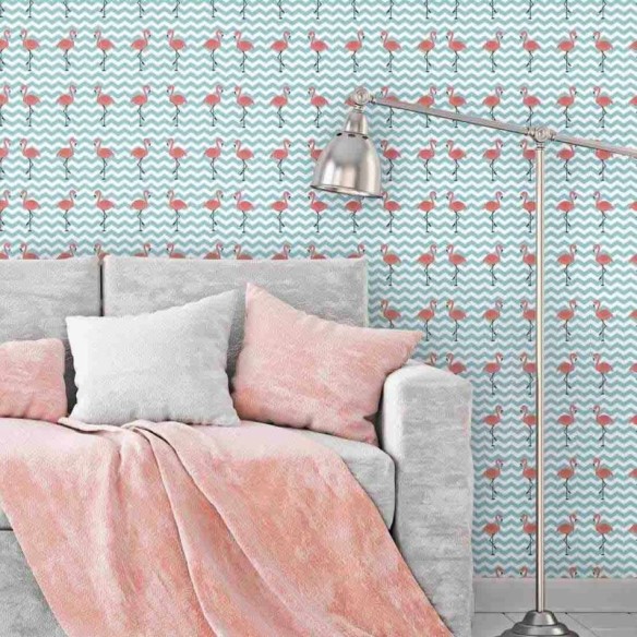 Papel de Parede Adesivo Flamingo Chevron Jovem 23561