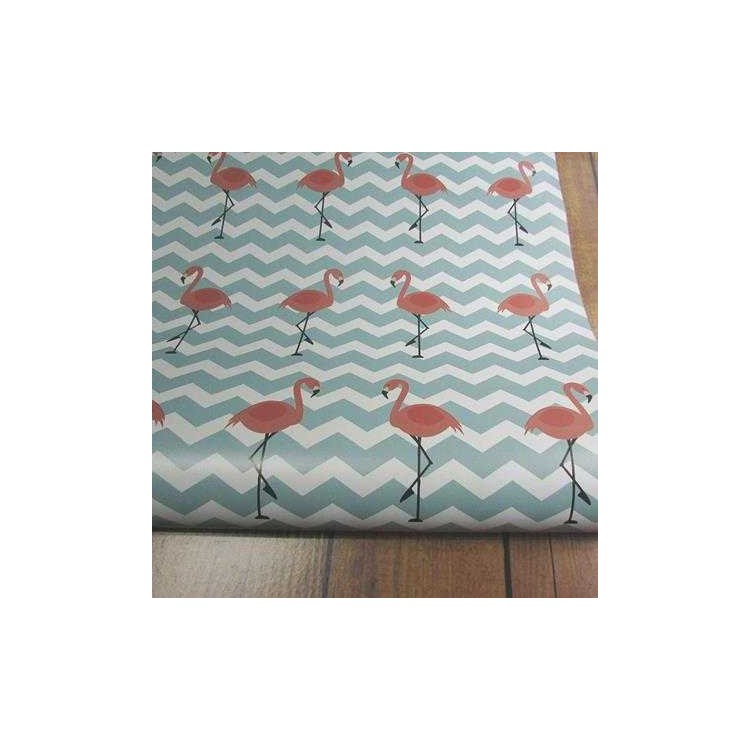 Papel de Parede Adesivo Flamingo Chevron Jovem...
