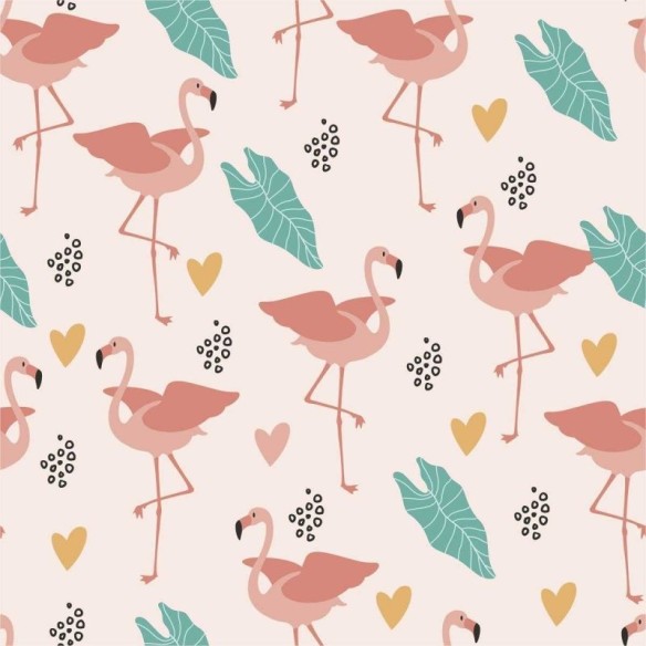 Papel de Parede Adesivo Flamingo Folhas Corações N05193