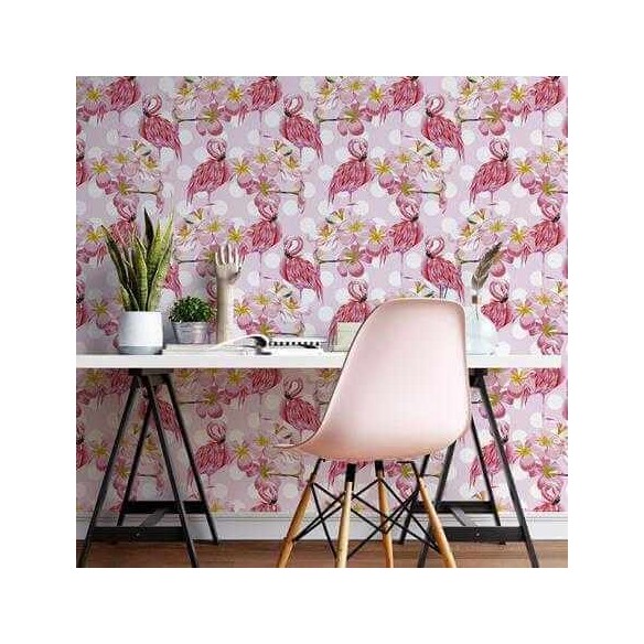 Papel de Parede Adesivo Flamingo Poá N55
