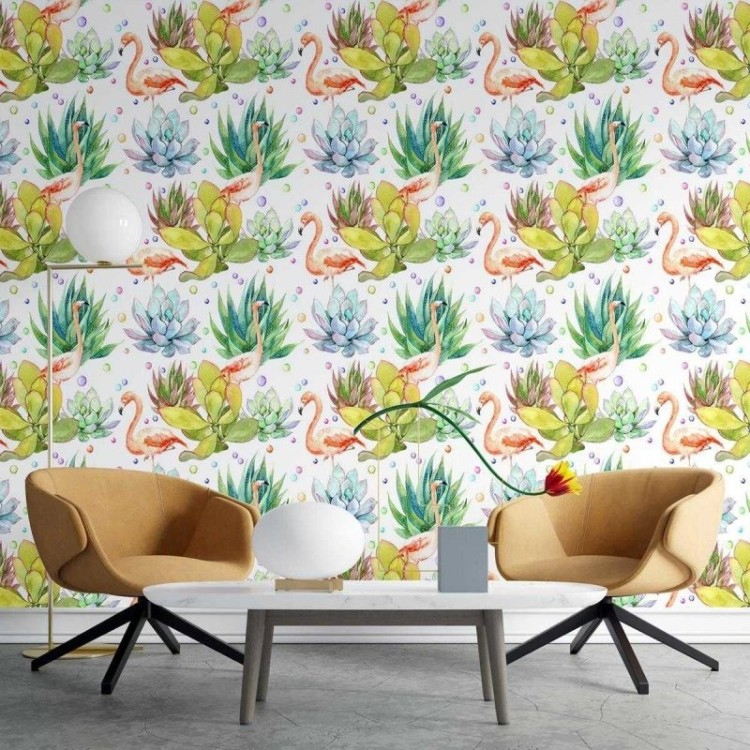 Papel de Parede Adesivo flamingo, vitória régia...