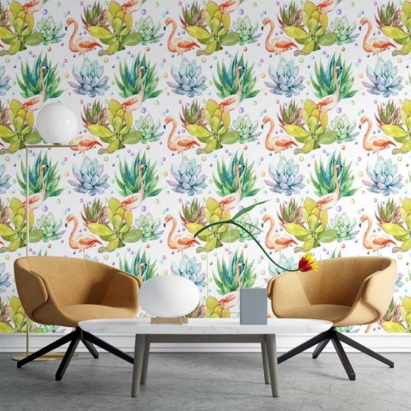 Papel de Parede Adesivo flamingo, vitória régia N03100