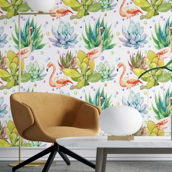 Papel de Parede Adesivo flamingo, vitória régia N03100