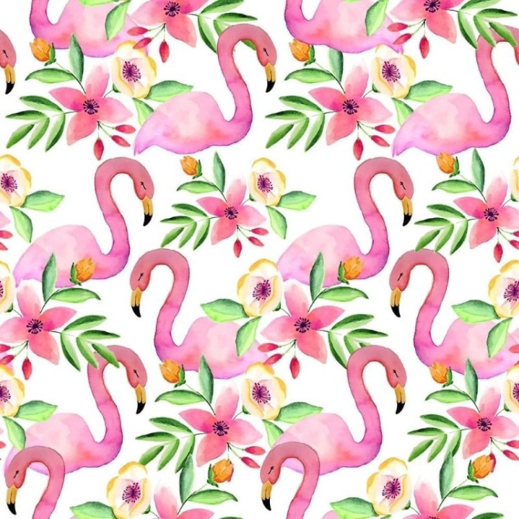 Papel de Parede Adesivo Flamingos e Flores N012040