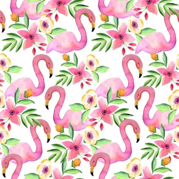 Papel de Parede Adesivo Flamingos e Flores N012040