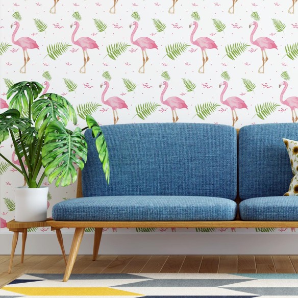 Papel de Parede Adesivo Flamingos e Folhas N04300