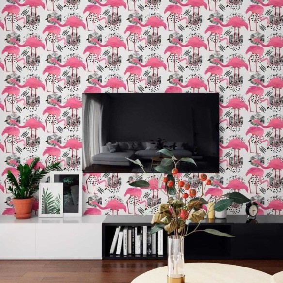 Papel de Parede Adesivo Flamingos Geométrico N06035
