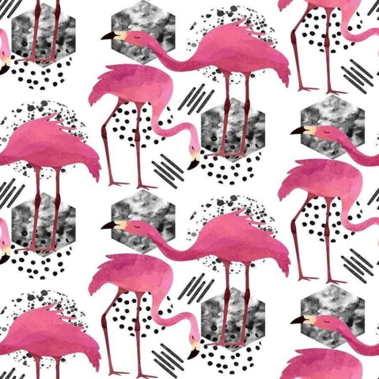 Papel de Parede Adesivo Flamingos Geométrico...
