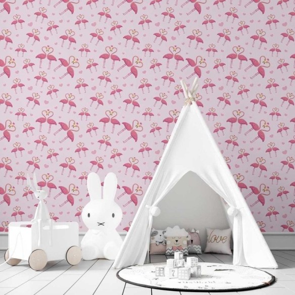 Papel de Parede Adesivo flamingos namorados N03118