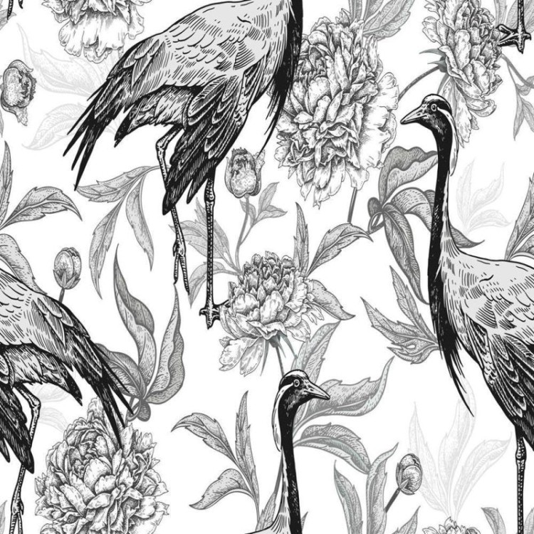Papel de Parede Adesivo Flamingos preto e...