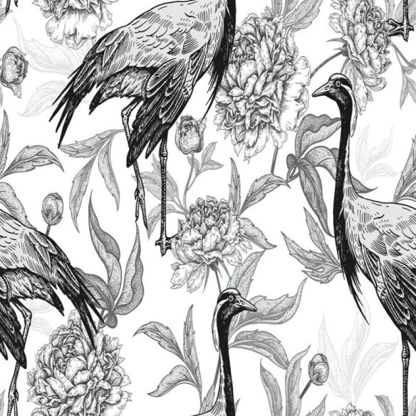 Papel de Parede Adesivo Flamingos preto e branco N08210