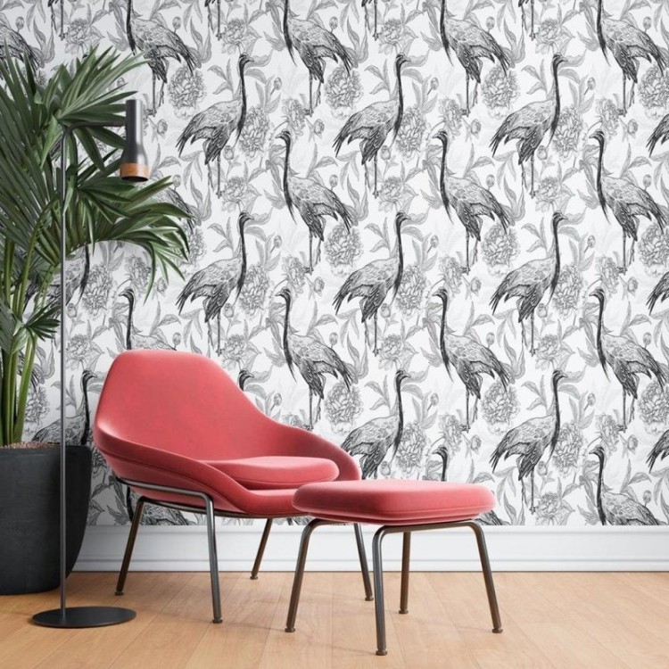 Papel de Parede Adesivo Flamingos preto e...