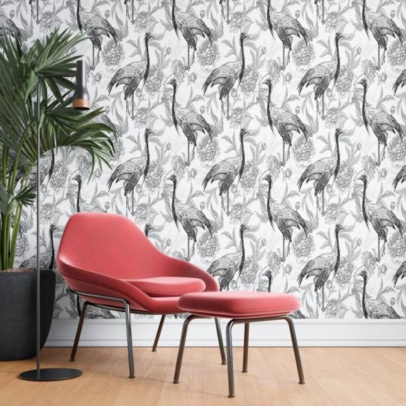 Papel de Parede Adesivo Flamingos preto e branco N08210