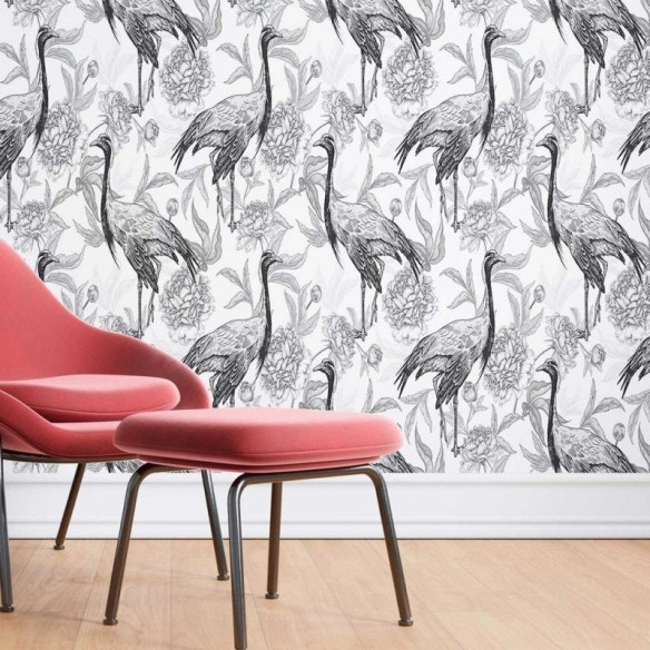 Papel de Parede Adesivo Flamingos preto e branco N08210