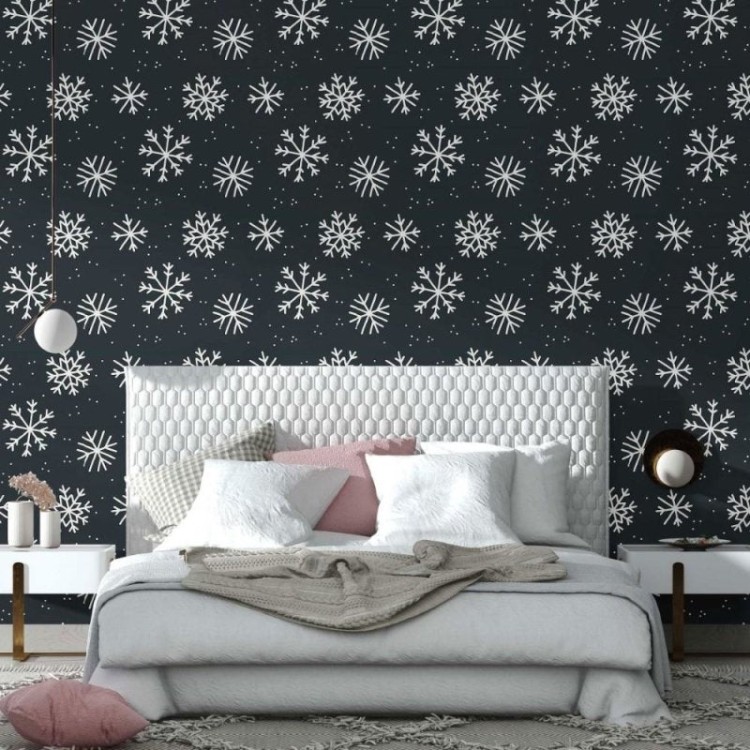 Papel de Parede Adesivo flocos de neve inverno...
