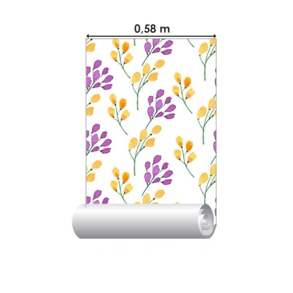 Papel de Parede Adesivo Flor Amarelas e Roxas N04171