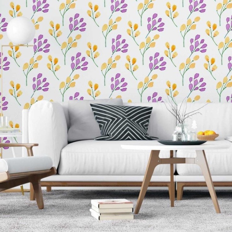 Papel de Parede Adesivo Flor Amarelas e Roxas...