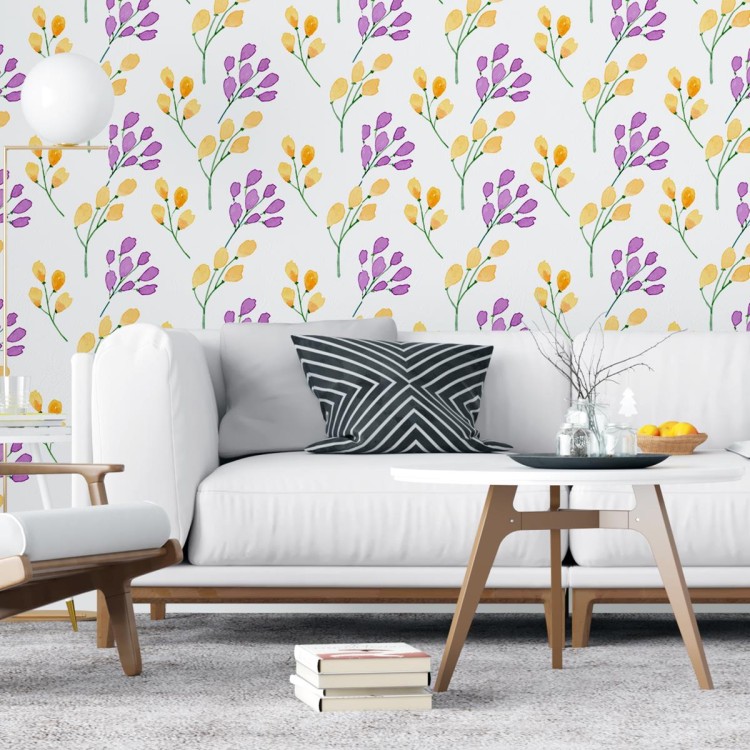 Papel de Parede Adesivo Flor Amarelas e Roxas...