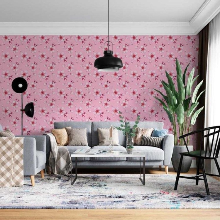 Papel de Parede Adesivo Flor de Cerejeira Rosa...