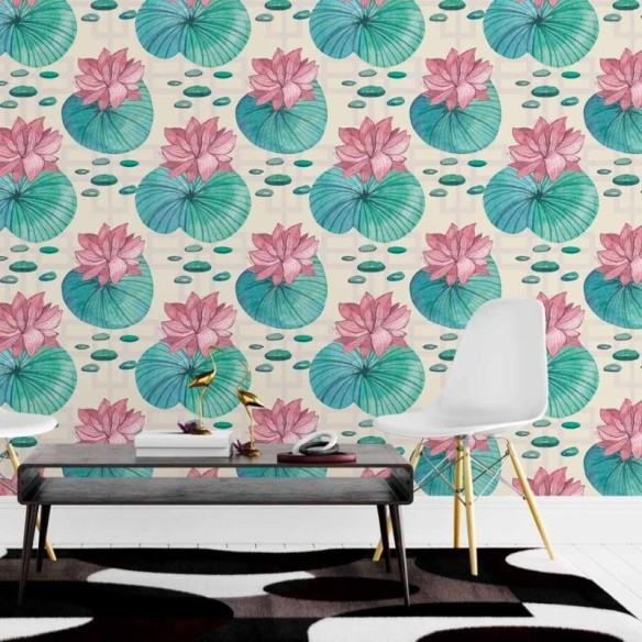 Papel de Parede Adesivo Flor de Lótus Aquarela N015108