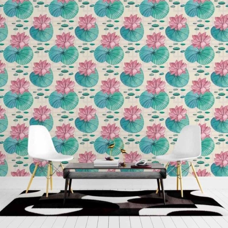 Papel de Parede Adesivo Flor de Lótus Aquarela...