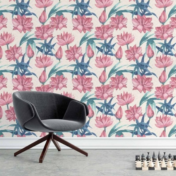 Papel de Parede Adesivo Flor de Lótus Aquarela...