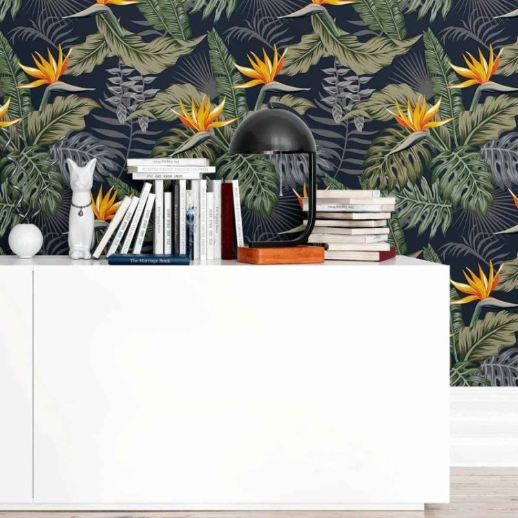 Papel de Parede Adesivo Flor e Folhas Tropicais...