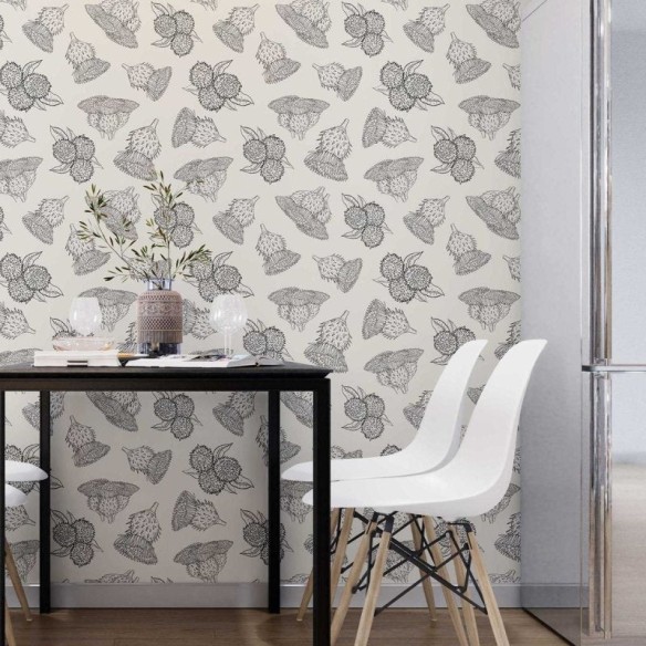 Papel de Parede Adesivo Flor Exótica Preto e Branco N07056