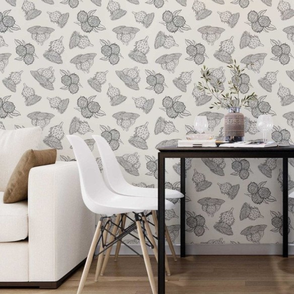 Papel de Parede Adesivo Flor Exótica Preto e Branco N07056