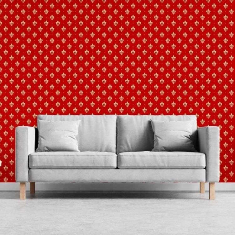 Papel de Parede Adesivo Flor-de-Lis Vermelho...