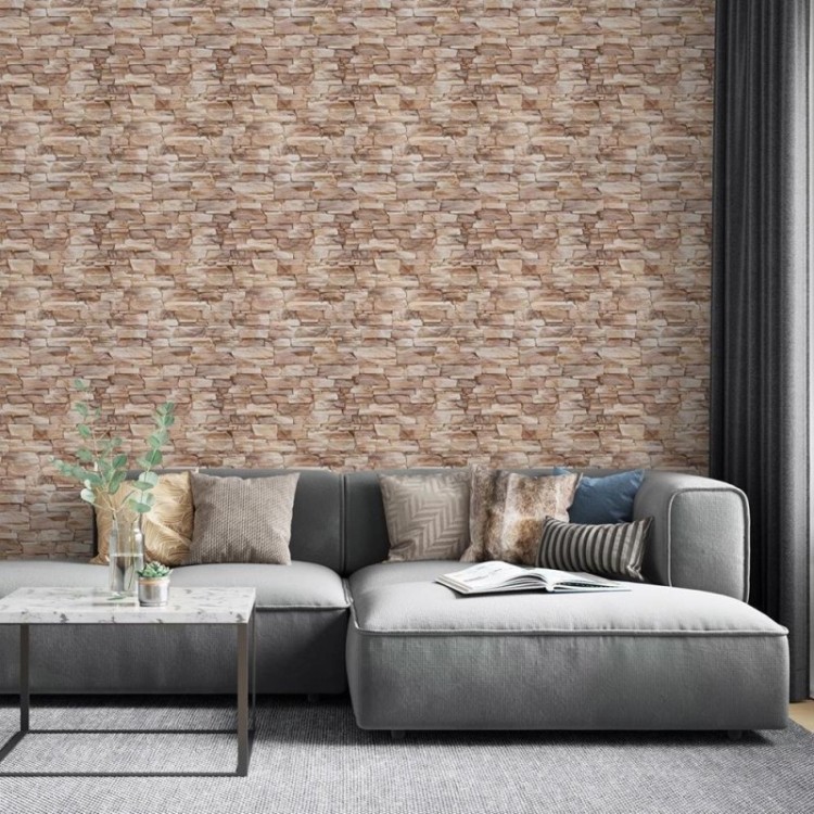 Papel de Parede Adesivo 3D Pedras Bege NP090