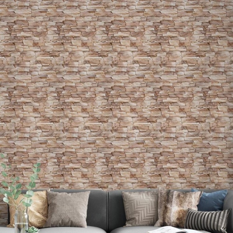 Papel de Parede Adesivo 3D Pedras Bege NP090
