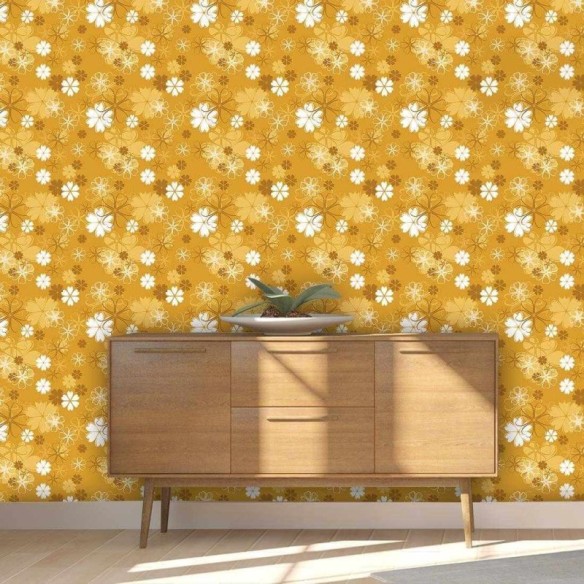 Papel de Parede Adesivo Floral Amarelo 14