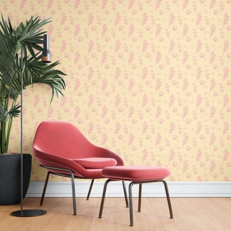 Papel de Parede Adesivo Floral Amarelo e Rosa...