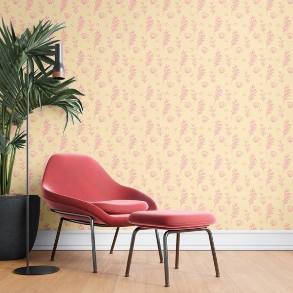 Papel de Parede Adesivo Floral Amarelo e Rosa N08039