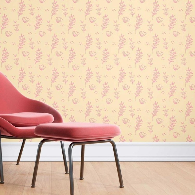 Papel de Parede Adesivo Floral Amarelo e Rosa...
