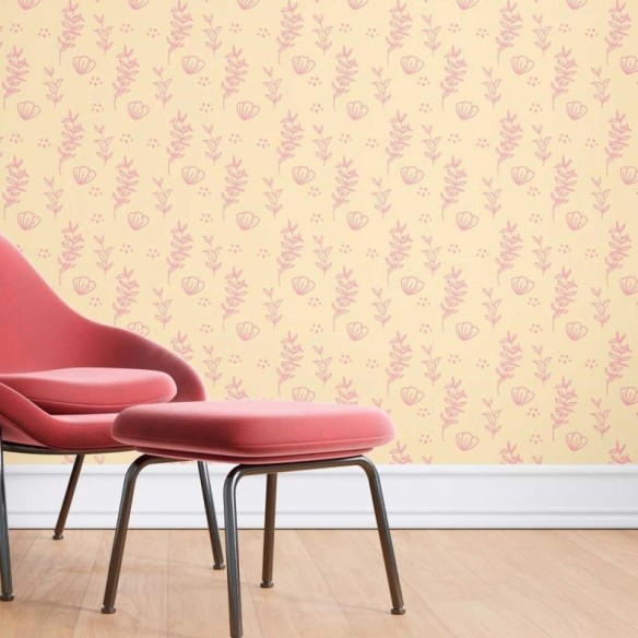 Papel de Parede Adesivo Floral Amarelo e Rosa N08039
